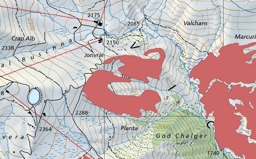swisstopo national map showing the protected perimeter of Truois (Dry meadow)
