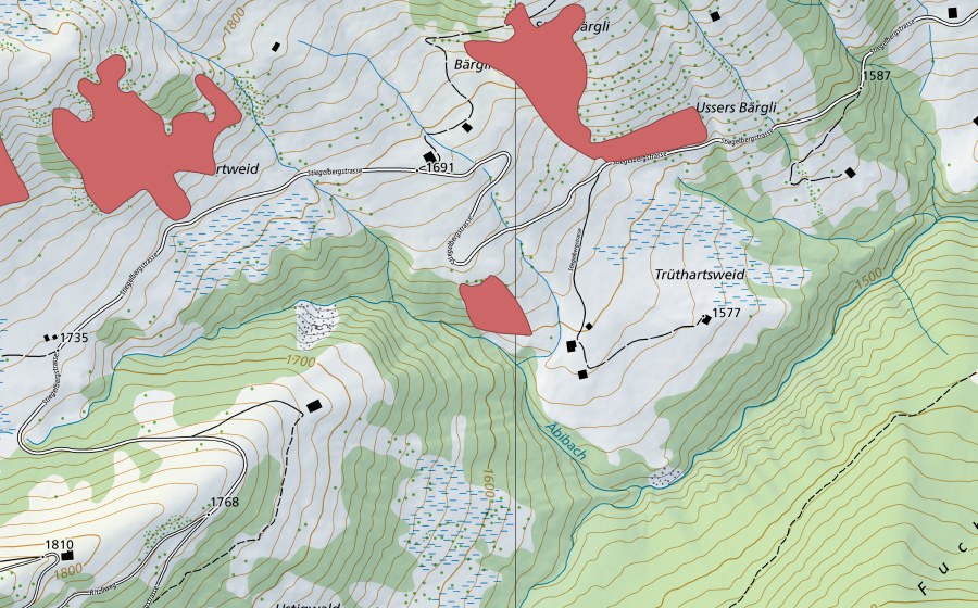 Carte nationale swisstopo avec le périmètre protégé de Trüthartsweid (Prairie sèche)
