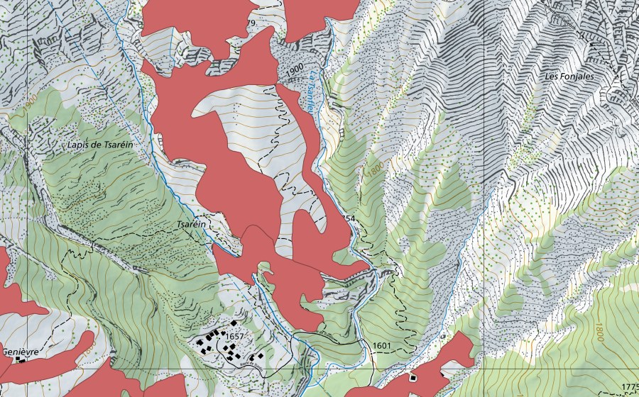 Landeskarte swisstopo mit dem Schutzperimeter von Tsanfleuron (Trockenwiese)