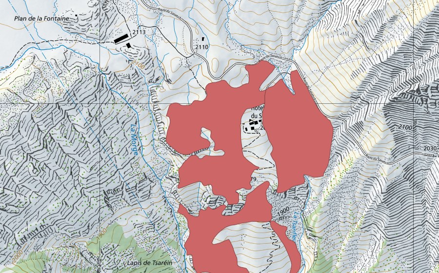 Landeskarte swisstopo mit dem Schutzperimeter von Tsanfleuron (Trockenwiese)