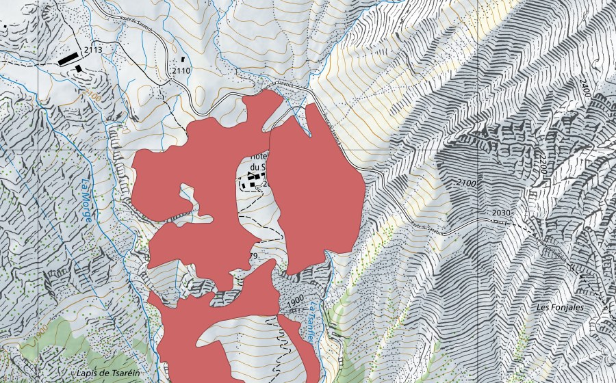 Landeskarte swisstopo mit dem Schutzperimeter von Tsanfleuron (Trockenwiese)