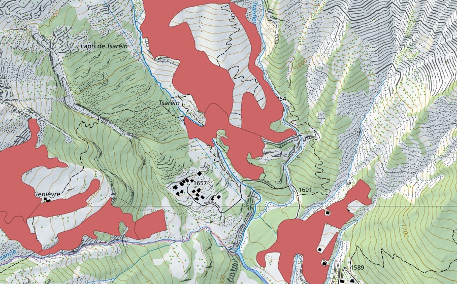 Landeskarte swisstopo mit dem Schutzperimeter von Tsanfleuron (Trockenwiese)
