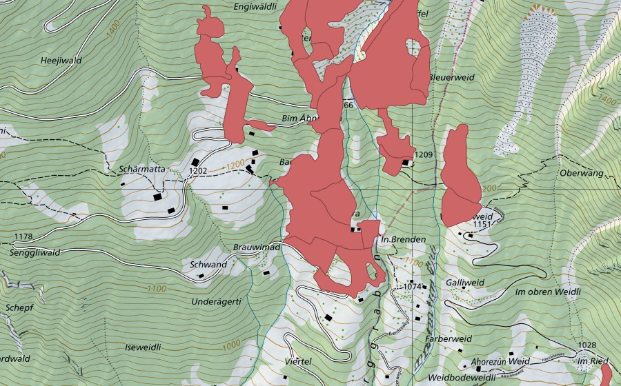 Landeskarte swisstopo mit dem Schutzperimeter von Tschingel (Trockenwiese)