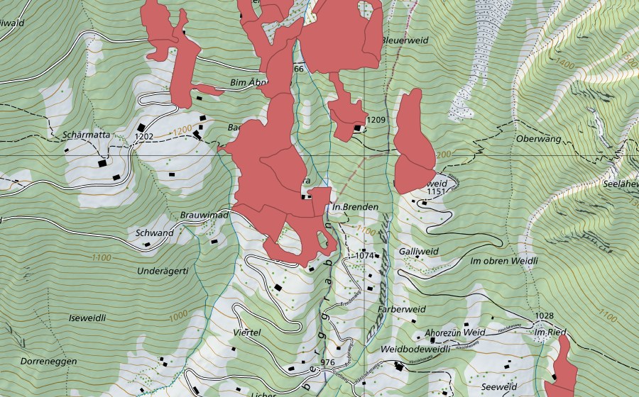 Carte nationale swisstopo avec le périmètre protégé de Tschingel (Prairie sèche)