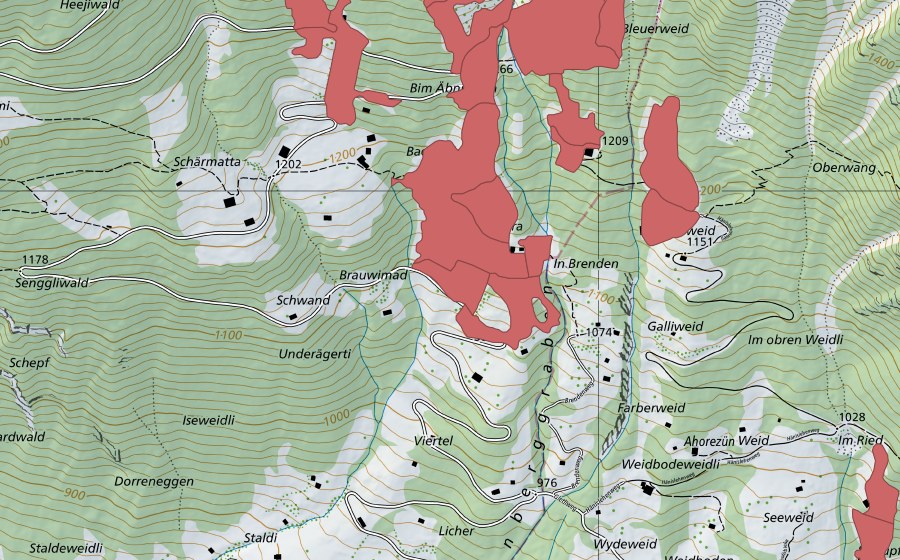 Landeskarte swisstopo mit dem Schutzperimeter von Tschingel (Trockenwiese)