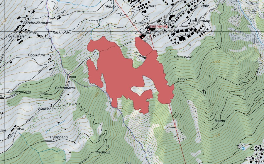 Carte nationale swisstopo avec le périmètre protégé de Turand (Prairie sèche)