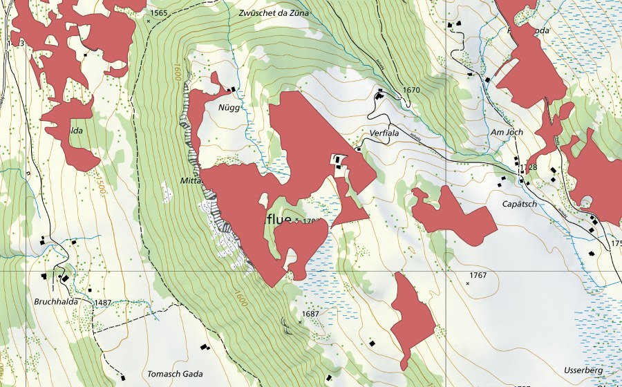 Carte nationale swisstopo avec le périmètre protégé de Uf der Flue (Prairie sèche)