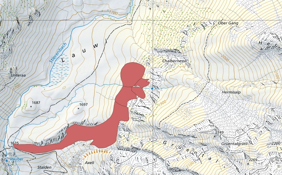 Landeskarte swisstopo mit dem Schutzperimeter von Uf der Lauwi (Trockenwiese)