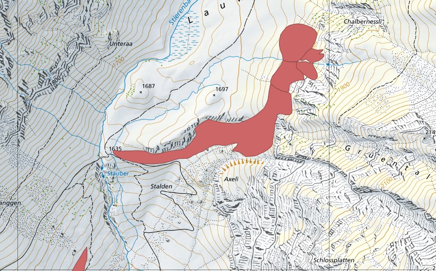 swisstopo national map showing the protected perimeter of Uf der Lauwi (Dry meadow)