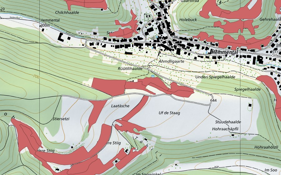 Carte nationale swisstopo avec le périmètre protégé de Uf der Stig (Prairie sèche)