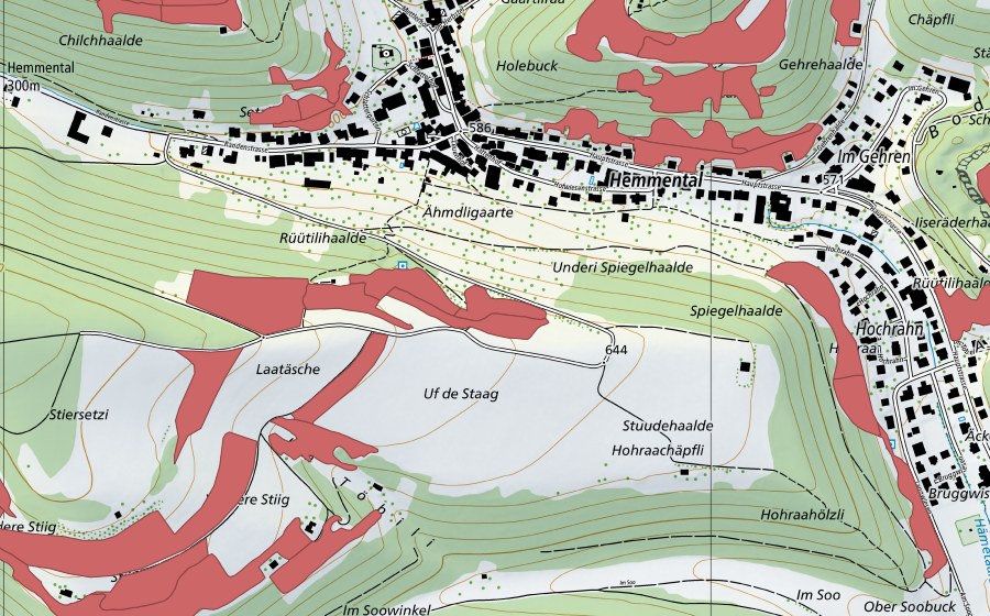swisstopo national map showing the protected perimeter of Uf der Stig (Dry meadow)