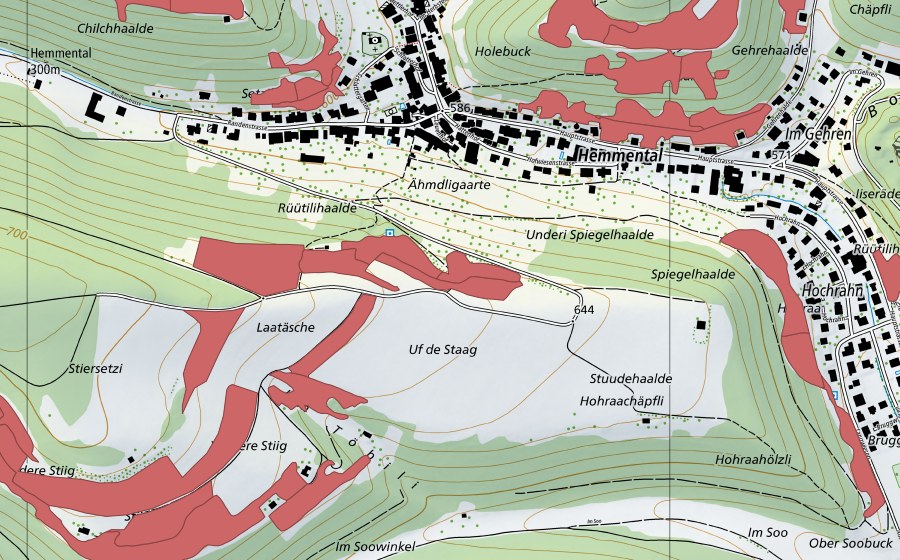 Landeskarte swisstopo mit dem Schutzperimeter von Uf der Stig (Trockenwiese)