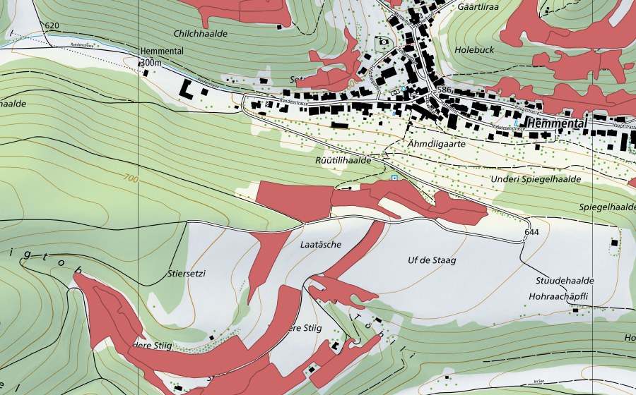Landeskarte swisstopo mit dem Schutzperimeter von Uf der Stig (Trockenwiese)
