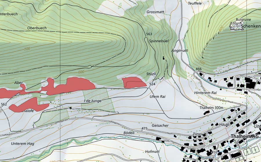 Carte nationale swisstopo avec le périmètre protégé de Ufem Rain (Prairie sèche)