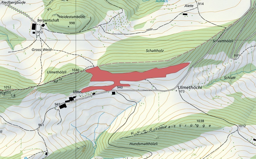 Carta nazionale swisstopo con il perimetro protetto di Ulmet (Prato secco)