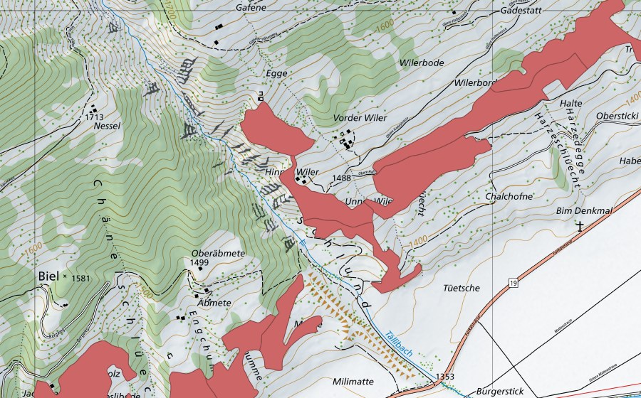 Landeskarte swisstopo mit dem Schutzperimeter von Ulrichen (Trockenwiese)