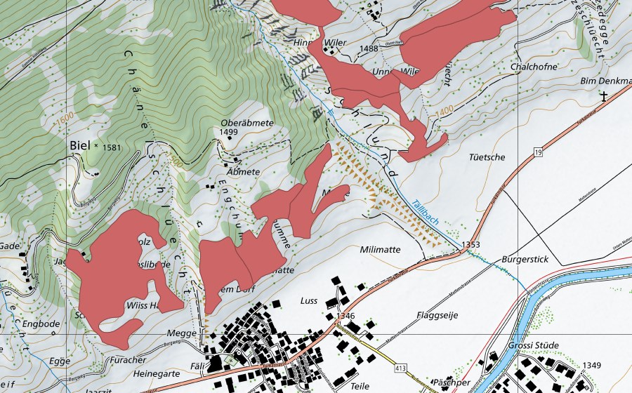 Carte nationale swisstopo avec le périmètre protégé de Ulrichen (Prairie sèche)