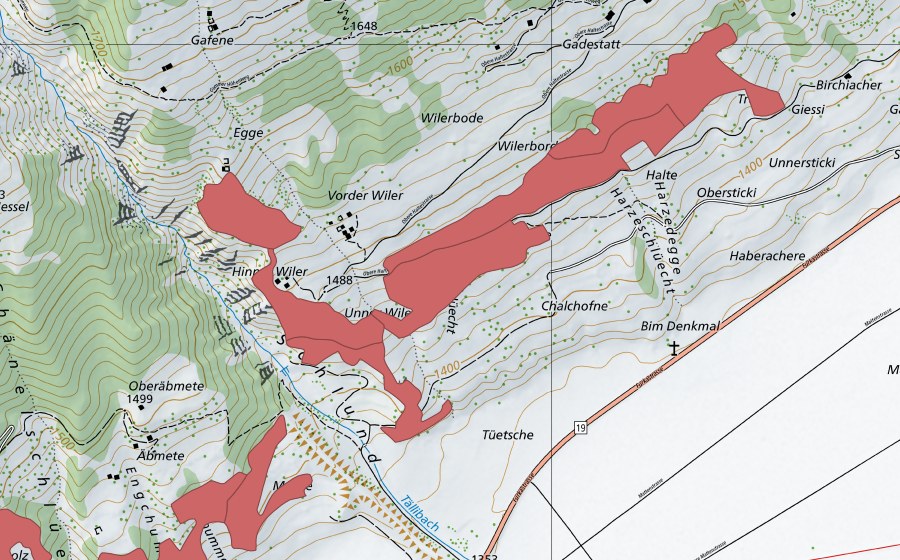 Landeskarte swisstopo mit dem Schutzperimeter von Ulrichen (Trockenwiese)