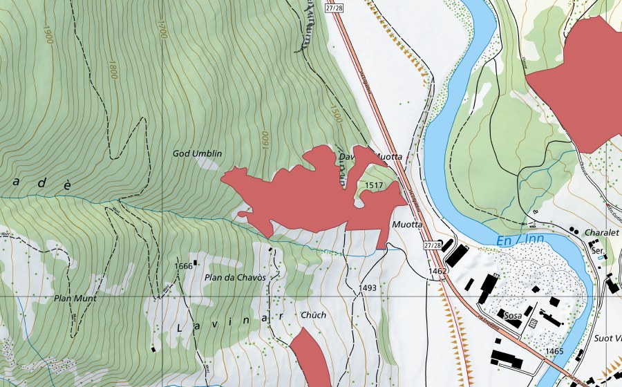Landeskarte swisstopo mit dem Schutzperimeter von Umblin (Trockenwiese)