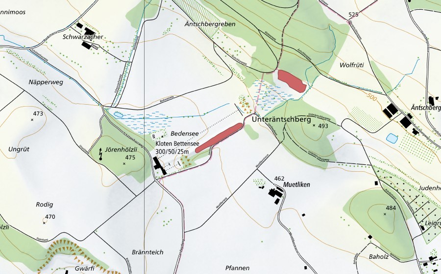swisstopo national map showing the protected perimeter of Underäntschberg (Dry meadow)