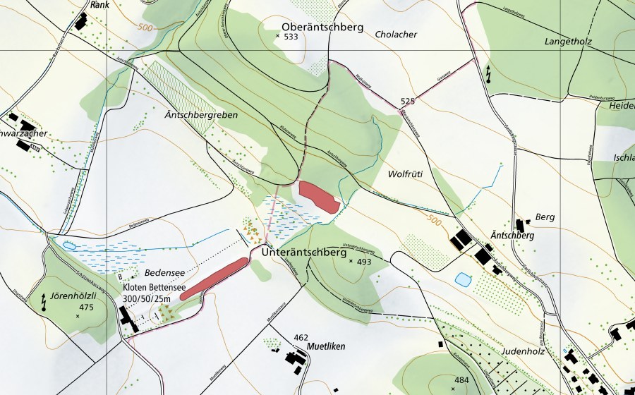 Carte nationale swisstopo avec le périmètre protégé de Underäntschberg (Prairie sèche)