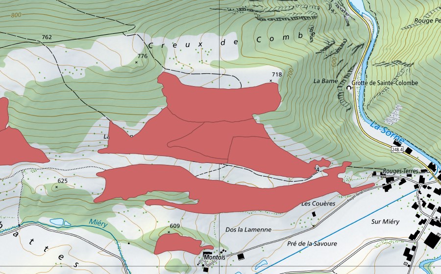 Carte nationale swisstopo avec le périmètre protégé de Undervelier (Prairie sèche)