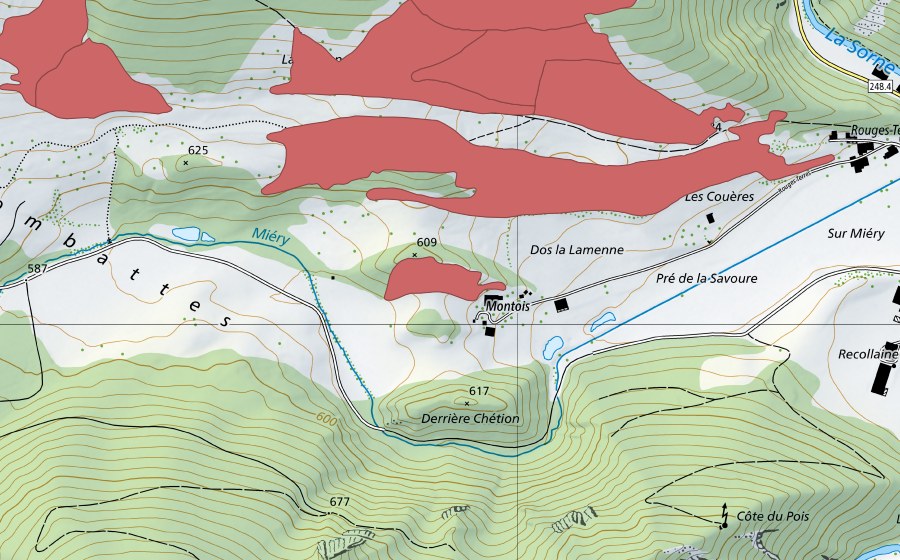 Landeskarte swisstopo mit dem Schutzperimeter von Undervelier (Trockenwiese)