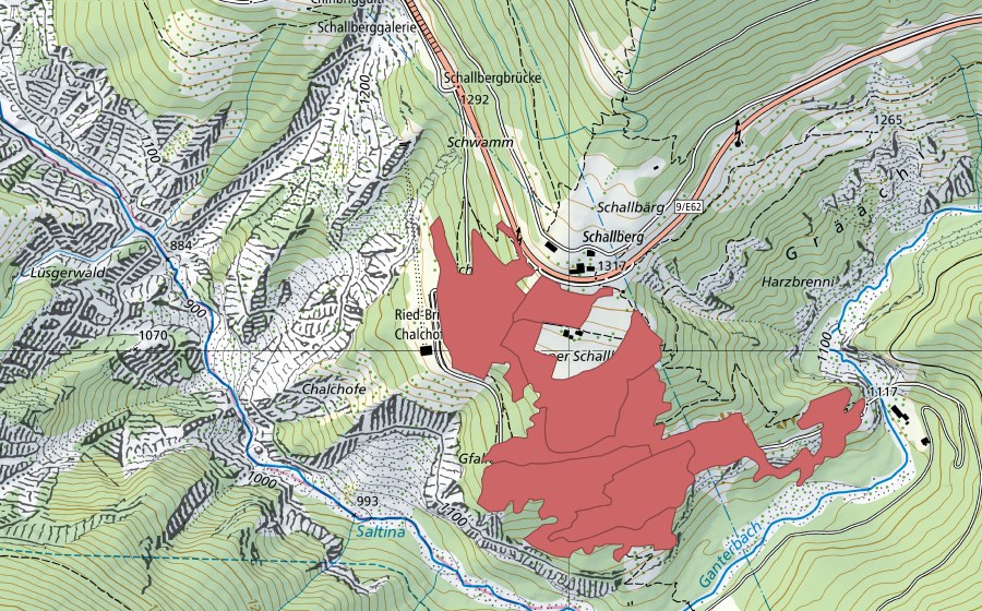 swisstopo national map showing the protected perimeter of Undre Schallberg (Dry meadow)