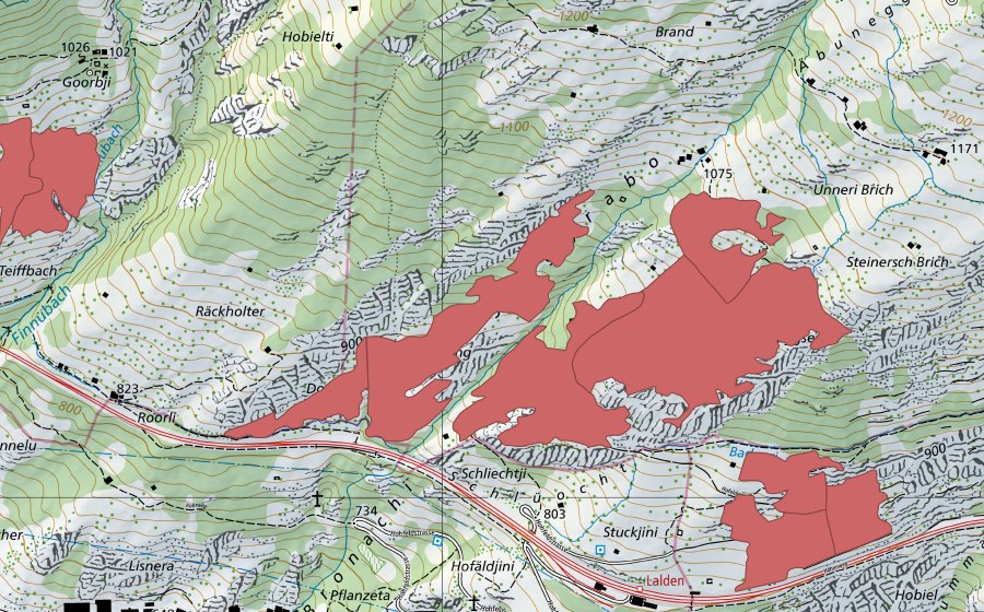 Carta nazionale swisstopo con il perimetro protetto di Unneri Brich (Prato secco)