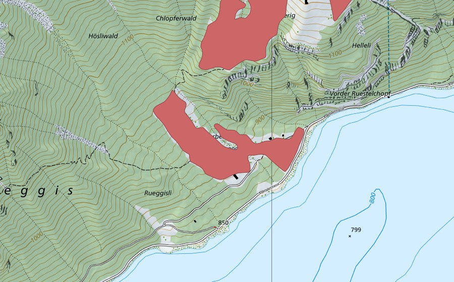 swisstopo national map showing the protected perimeter of Unter Herberig (Dry meadow)