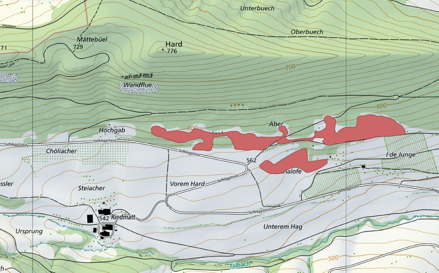 swisstopo national map showing the protected perimeter of Unterem Hag (Dry meadow)
