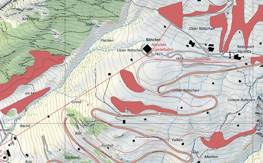 Carta nazionale swisstopo con il perimetro protetto di Unterer Nätschen (Prato secco)