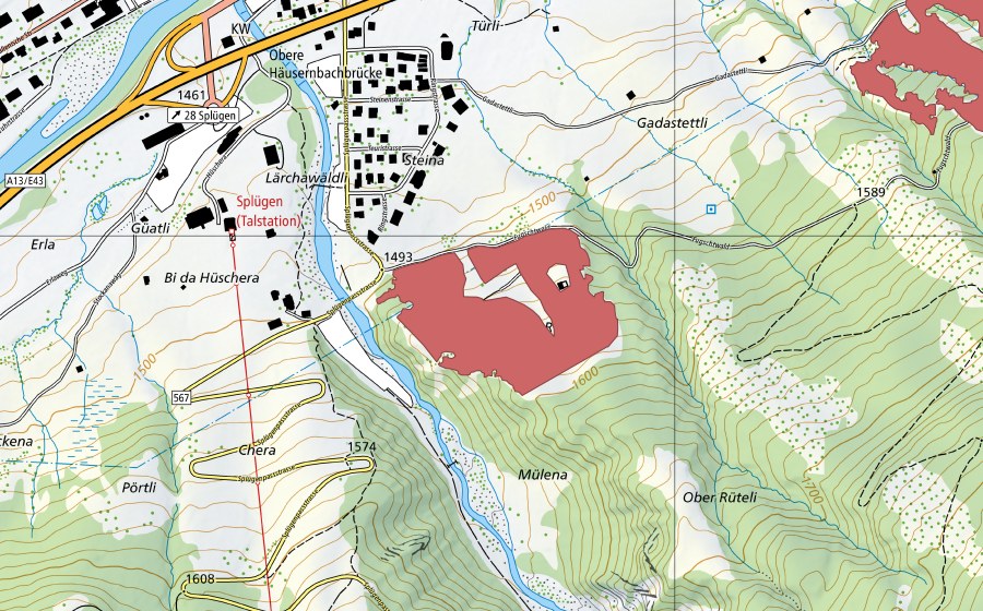 Landeskarte swisstopo mit dem Schutzperimeter von Unteres Rütelti (Trockenwiese)