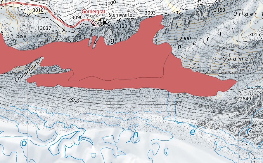Carte nationale swisstopo avec le périmètre protégé de Usser Gornerli (Prairie sèche)