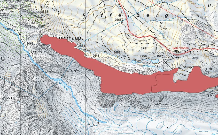 Carte nationale swisstopo avec le périmètre protégé de Usser Gornerli (Prairie sèche)