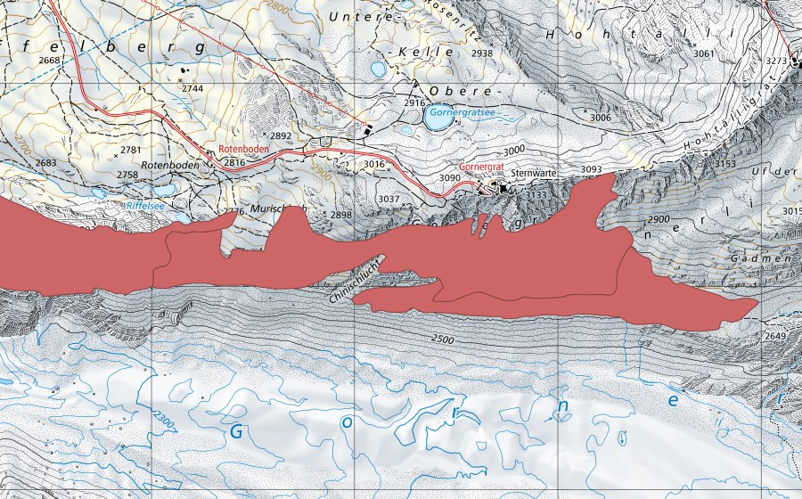 Carte nationale swisstopo avec le périmètre protégé de Usser Gornerli (Prairie sèche)
