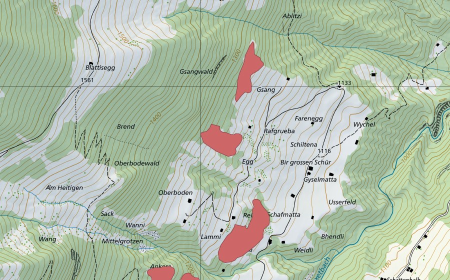 Carte nationale swisstopo avec le périmètre protégé de Usserfeld (Prairie sèche)