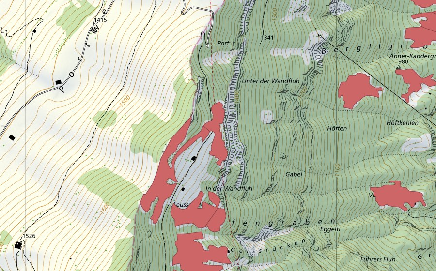 Carte nationale swisstopo avec le périmètre protégé de Usserhorn (Prairie sèche)