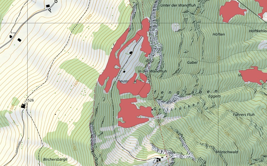 swisstopo national map showing the protected perimeter of Usserhorn (Dry meadow)