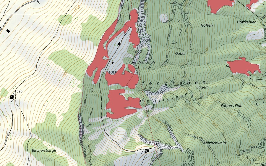 swisstopo national map showing the protected perimeter of Usserhorn (Dry meadow)