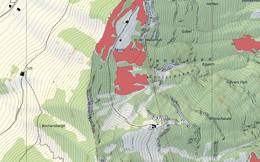 swisstopo national map showing the protected perimeter of Usserhorn (Dry meadow)