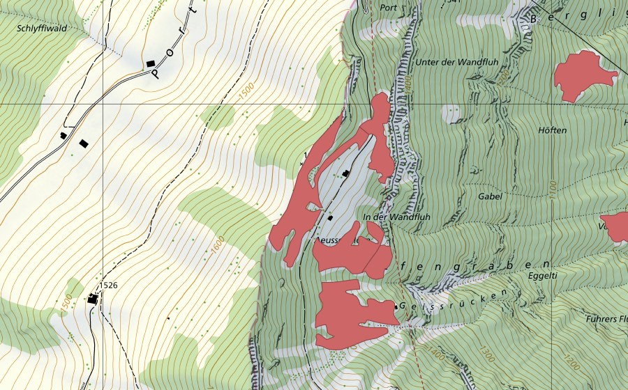 Carte nationale swisstopo avec le périmètre protégé de Usserhorn (Prairie sèche)