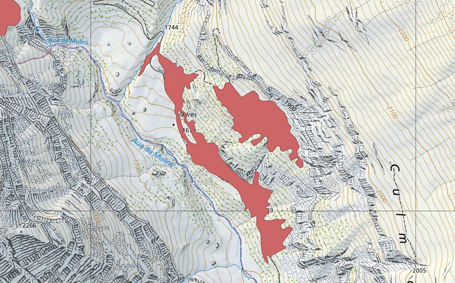 Carte nationale swisstopo avec le périmètre protégé de Vadres (Prairie sèche)