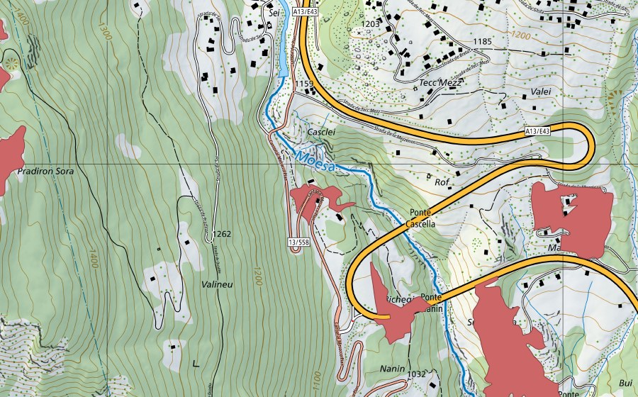 swisstopo national map showing the protected perimeter of Valineu (Dry meadow)