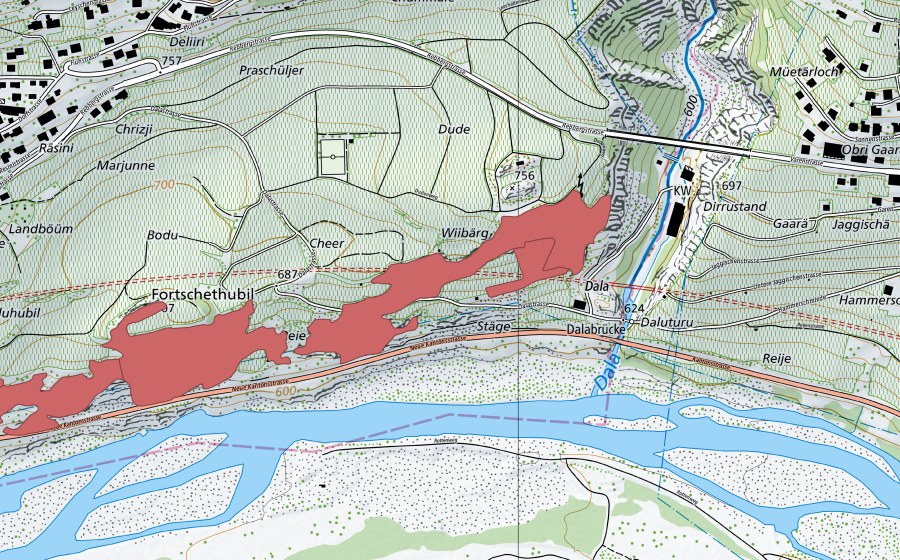 Landeskarte swisstopo mit dem Schutzperimeter von Varen (Trockenwiese)