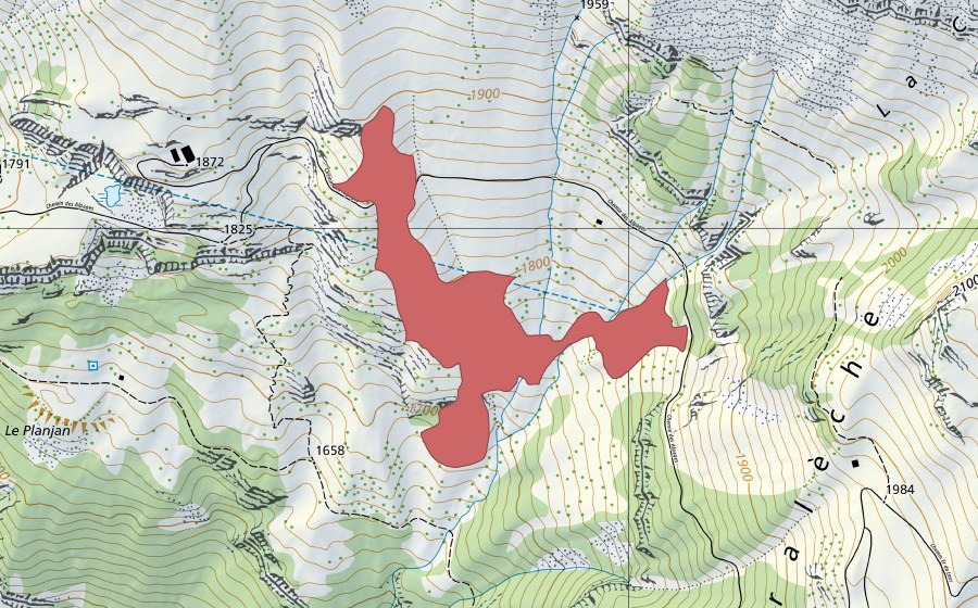 Carte nationale swisstopo avec le périmètre protégé de Vatseret (Prairie sèche)