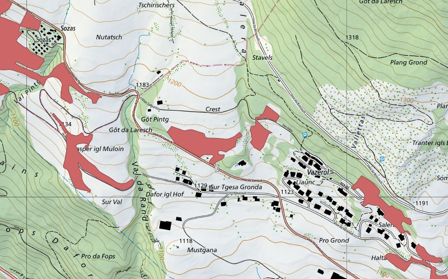 Carte nationale swisstopo avec le périmètre protégé de Vazerol (Prairie sèche)