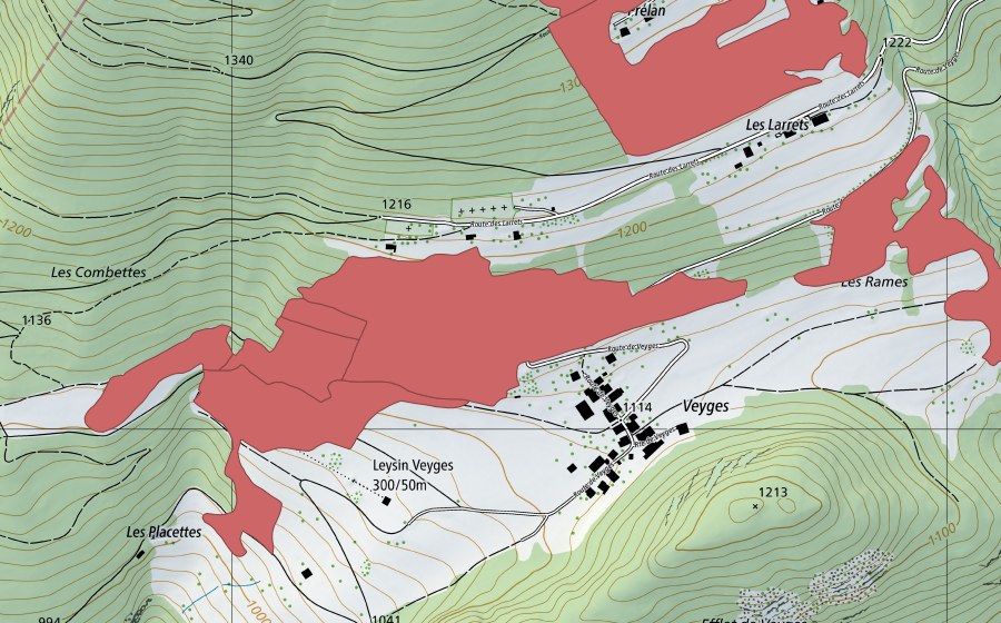 swisstopo national map showing the protected perimeter of Veyges (Dry meadow)
