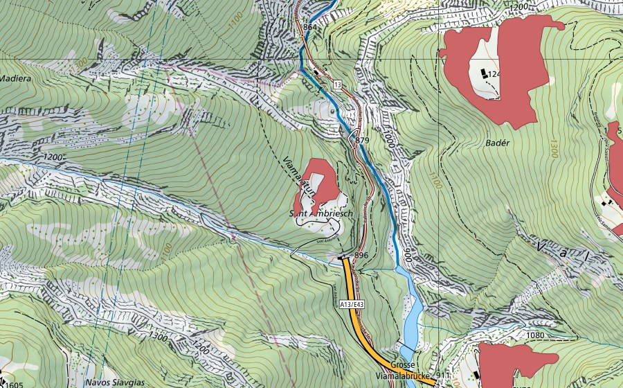 swisstopo national map showing the protected perimeter of Viamala (Dry meadow)