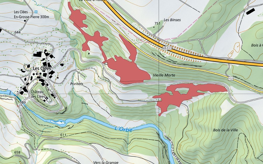 Carte nationale swisstopo avec le périmètre protégé de Vieille Morte (Prairie sèche)